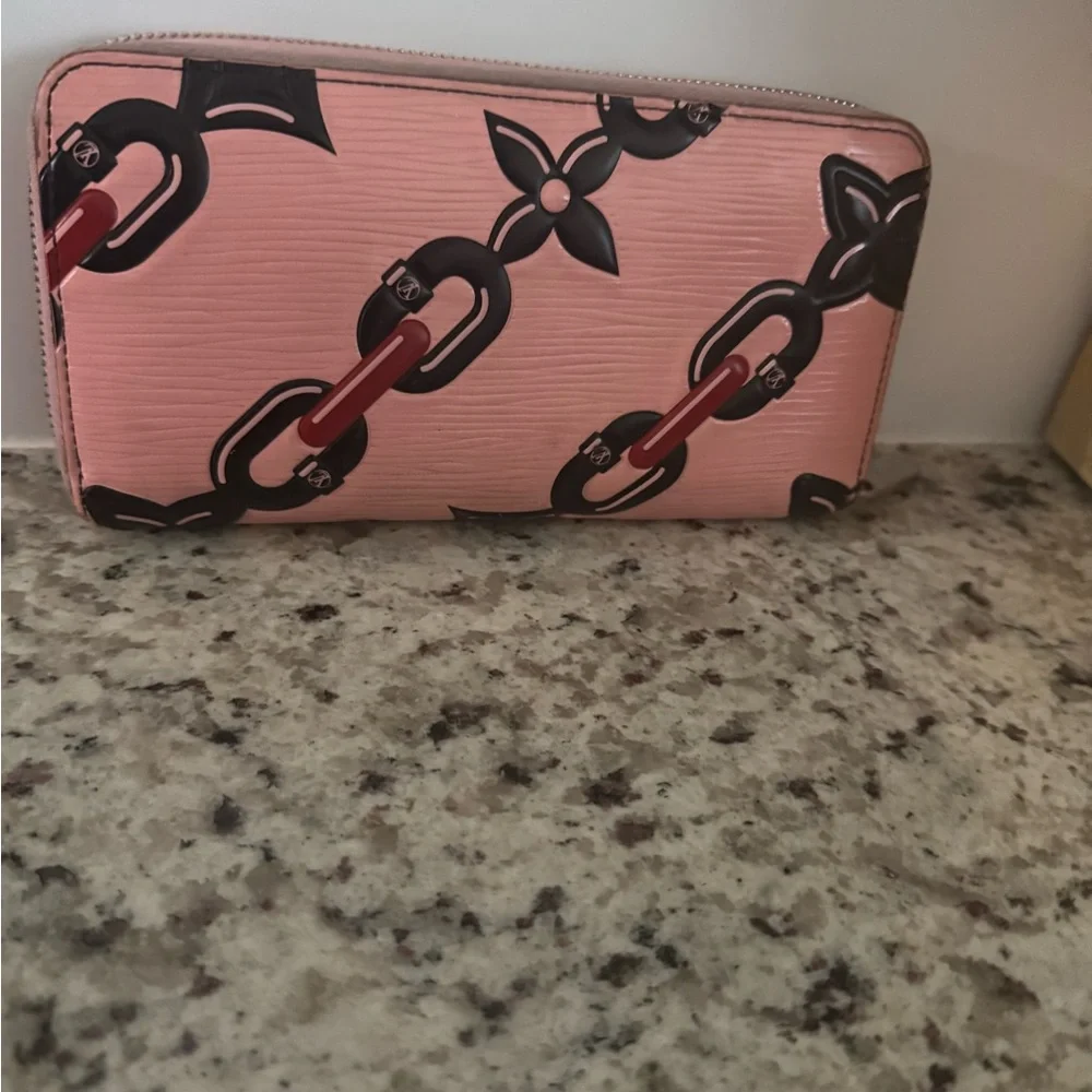 Louis Vuitton EPI Pink Zippy Long Wallet Chain & Flower Pattern